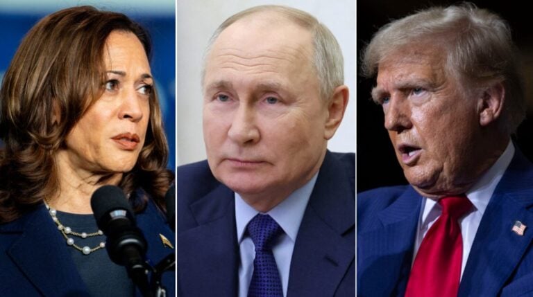 Kamala Harris, Vladimir Putin y Donald Trump. (Brandon Bell/Getty Images // Sputnik/Sergei Ilyin/Pool vía REUTERS/FILE PHOTO // Bill Pugliano/Getty Images)