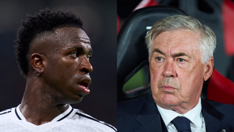 Vinicius Junior y Carlo Ancelotti. (Mateo Villalba/Getty Images // Rafa Babot/Getty Images)