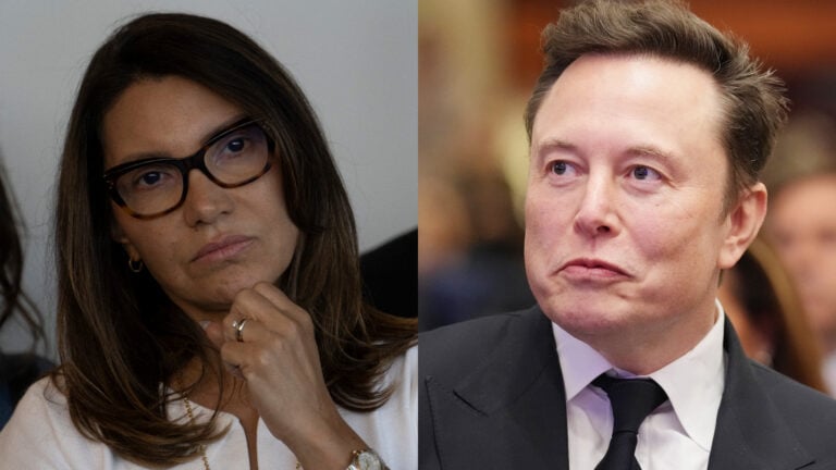 Janja Silva y Elon Musk. (PABLO PORCIUNCULA/AFP via Getty Images // Andrew Harnik/Getty Images)